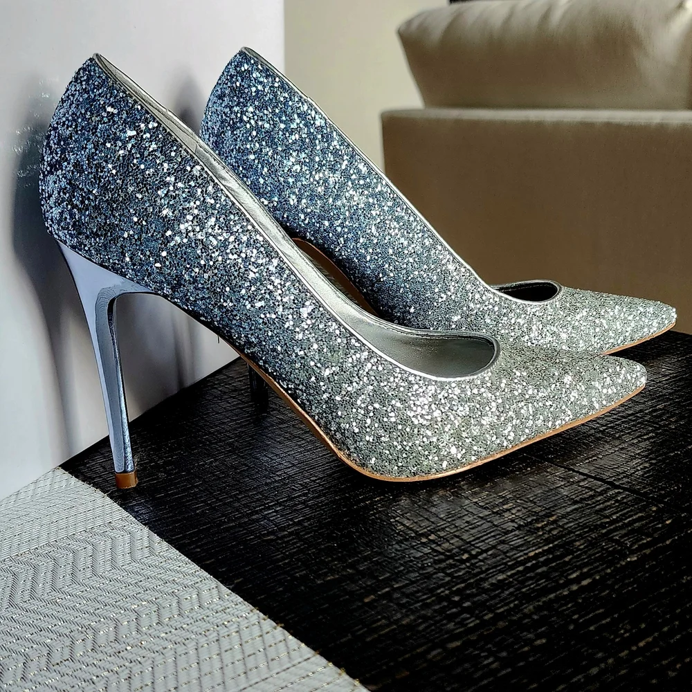 Nine West Silver & Blue Glitter Heels - Picture 8 of 8
